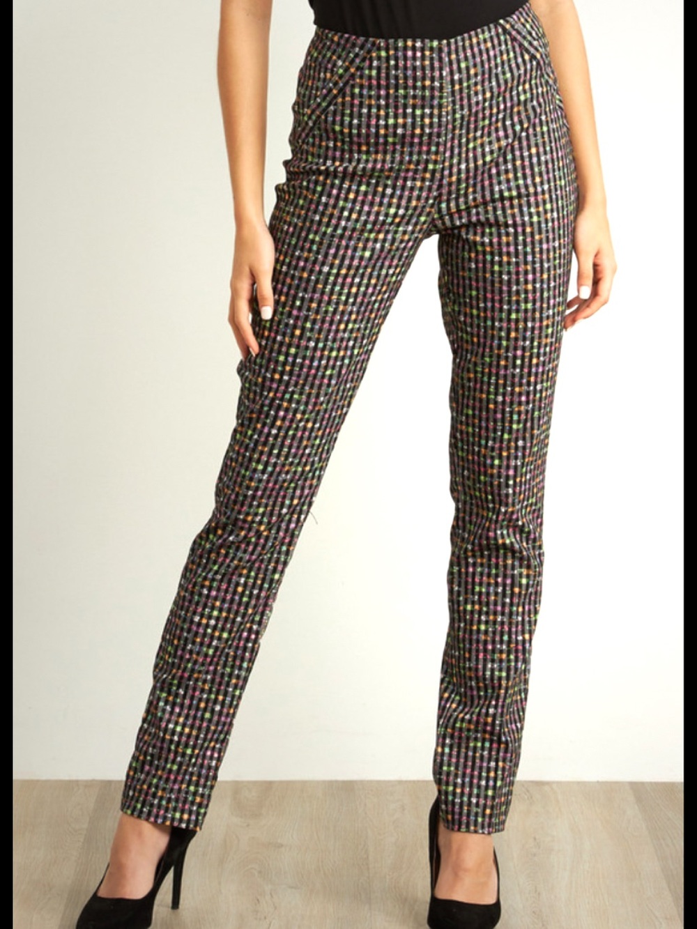 Joseph Ribkoff Multi Colour Checkered Pull On Straight Pants Sz 4